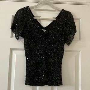 NWT black sequins split shoulder top